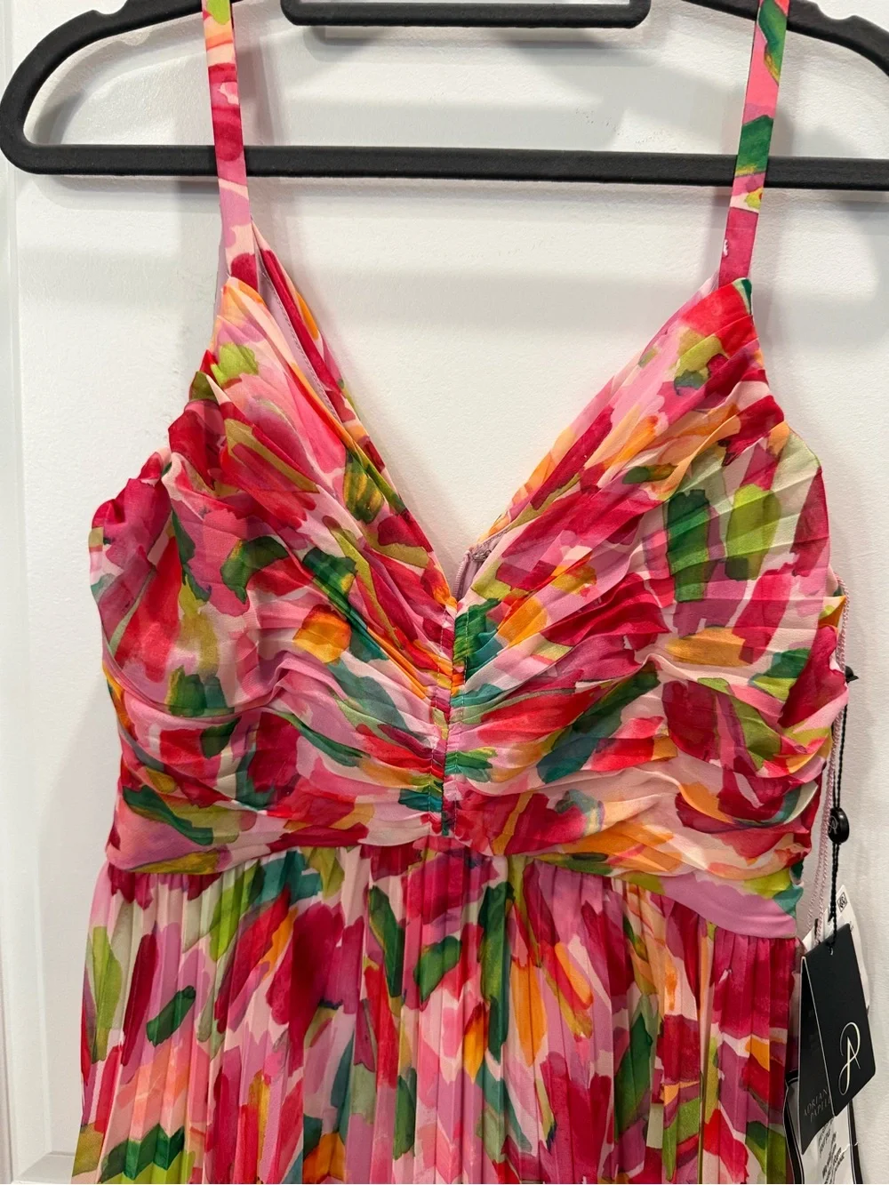 Floral Pink Multi-Color Pleated Maxi Dress